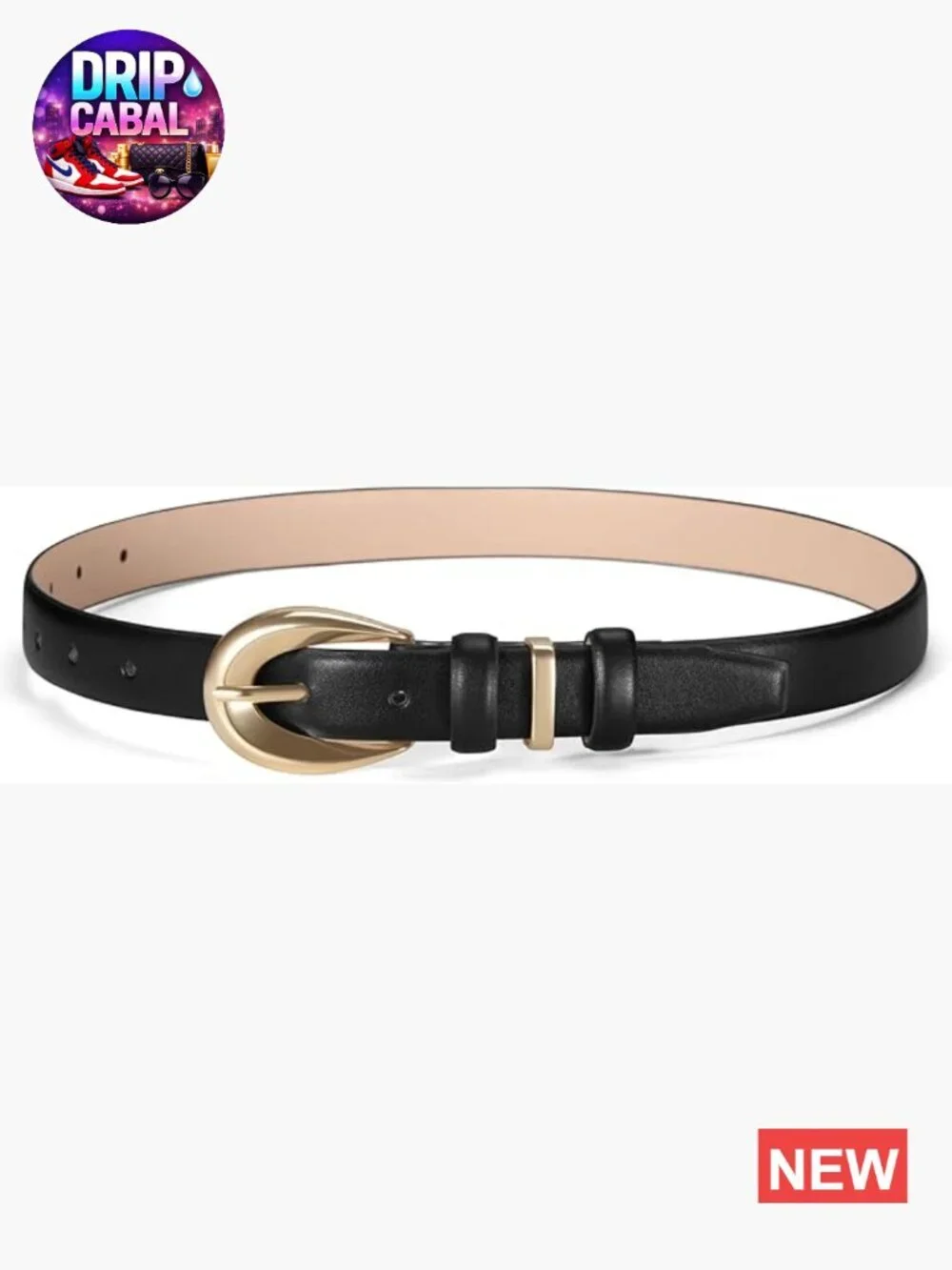 Women's Skinny Faux Leather Belt with Gold Buckle for Jeans Dresses